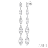 1 1/2 ctw Marquise Shape Fusion Baguette and Round Cut Diamond Fashion Long Earring in 14K White Gold